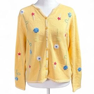 Vintage Talbots Embroidered Yellow Cardigan Sweater
